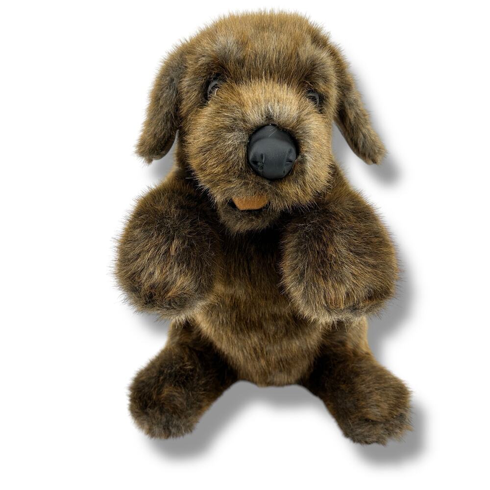 Folkmanis Brown Fuzzy Sitting Dog Hand Puppet 14" Tall